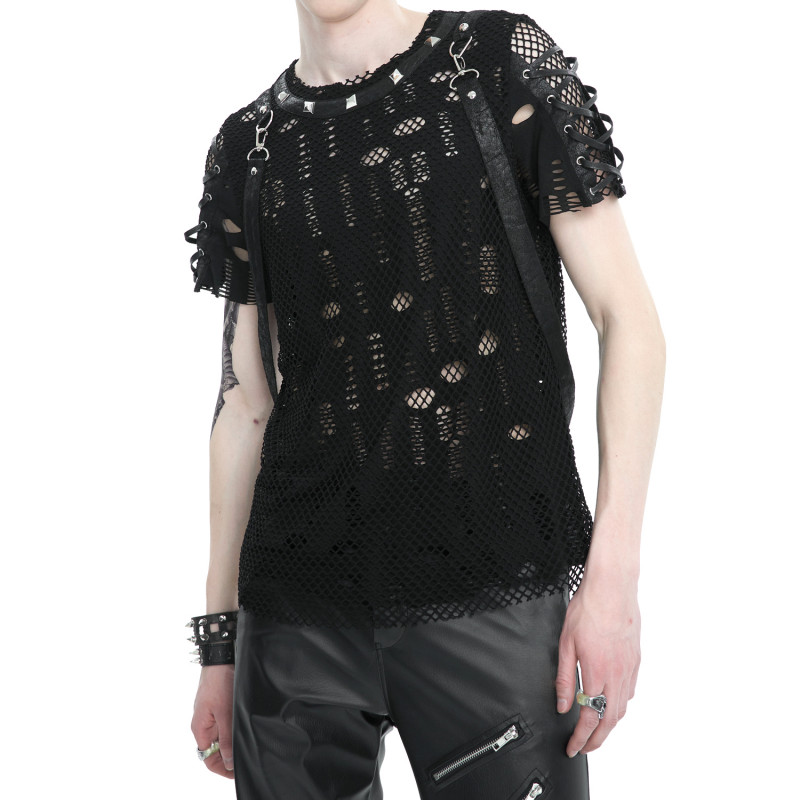 Gothic T-Shirt with Mesh and Studs for Men