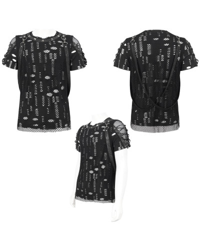Camiseta Gótica con Rejilla y Tachuelas para Hombre