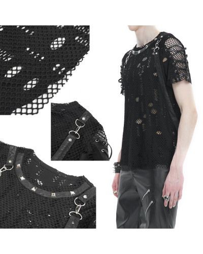 Camiseta Gótica con Rejilla y Tachuelas para Hombre