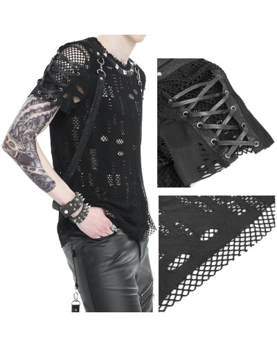 Camiseta Gótica con Rejilla y Tachuelas para Hombre