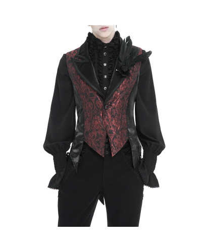Gilet Gothique Noir avec Brocart pour Homme