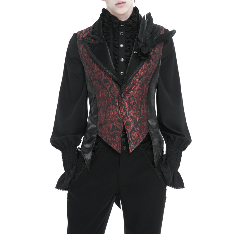 Gilet Gothique Noir avec Brocart pour Homme