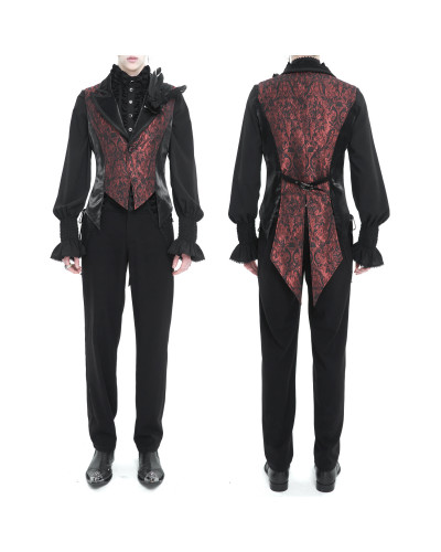 Gilet Gothique Noir avec Brocart pour Homme