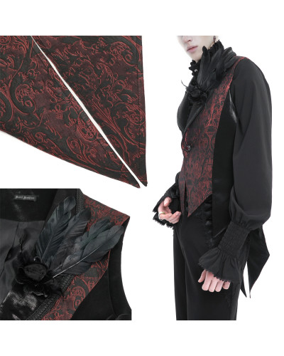 Gilet Gothique Noir avec Brocart pour Homme