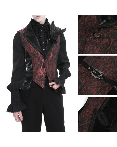 Gilet Gothique Noir avec Brocart pour Homme