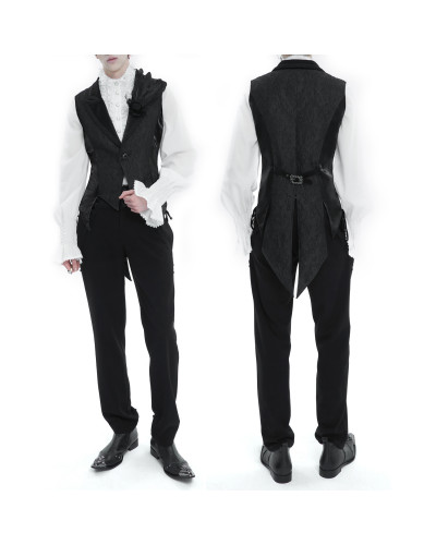 Gilet Gothique Noir avec Brocart pour Homme