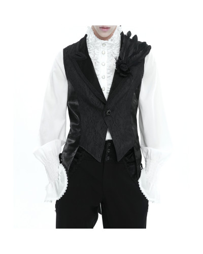 Gilet Gothique Noir avec Brocart pour Homme