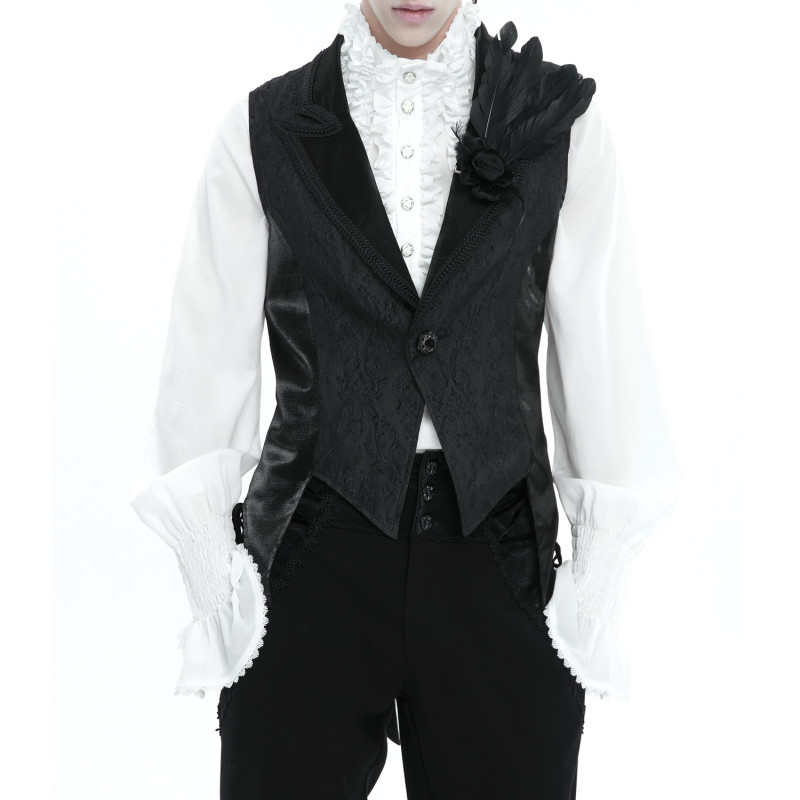 Gilet Gothique Noir avec Brocart pour Homme