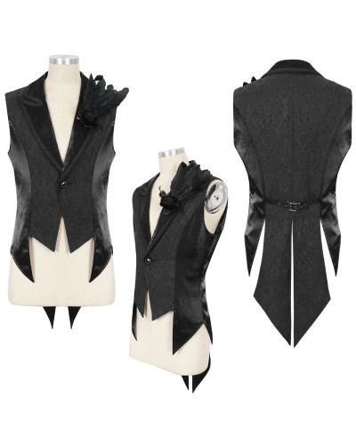 Gilet Gothique Noir avec Brocart pour Homme
