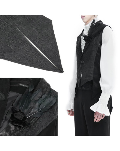 Gilet Gothique Noir avec Brocart pour Homme