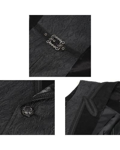 Gilet Gothique Noir avec Brocart pour Homme