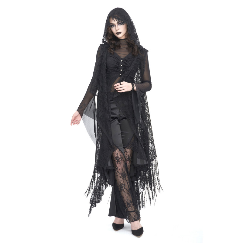 Langer Gothic Umhang aus Tüll