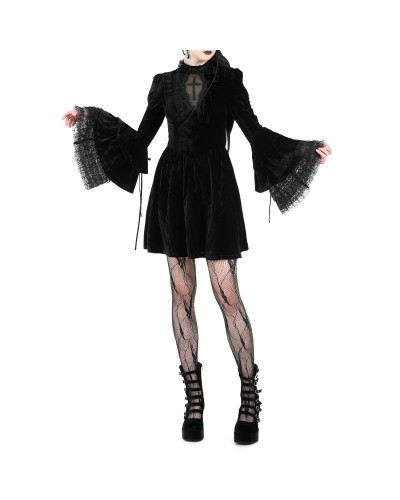 Vestido Gótico de Veludo com Cruz
