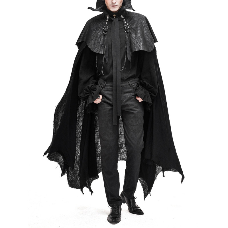 Langer Schwarzer Gothic Umhang für Männer