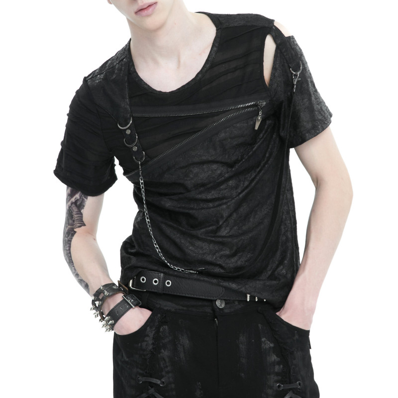 Camiseta Gótica Asimétrica con Capucha para Hombre