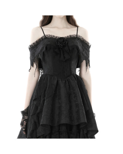 Vestido Gótico Negro con Encaje