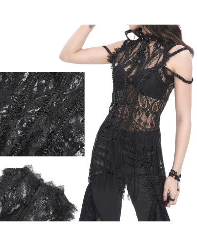 T-Shirt Gothique avec Dentelle et Franges