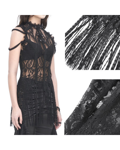 T-Shirt Gothique avec Dentelle et Franges