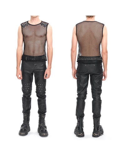 Camiseta Gótica de Rejilla Negra para Hombre