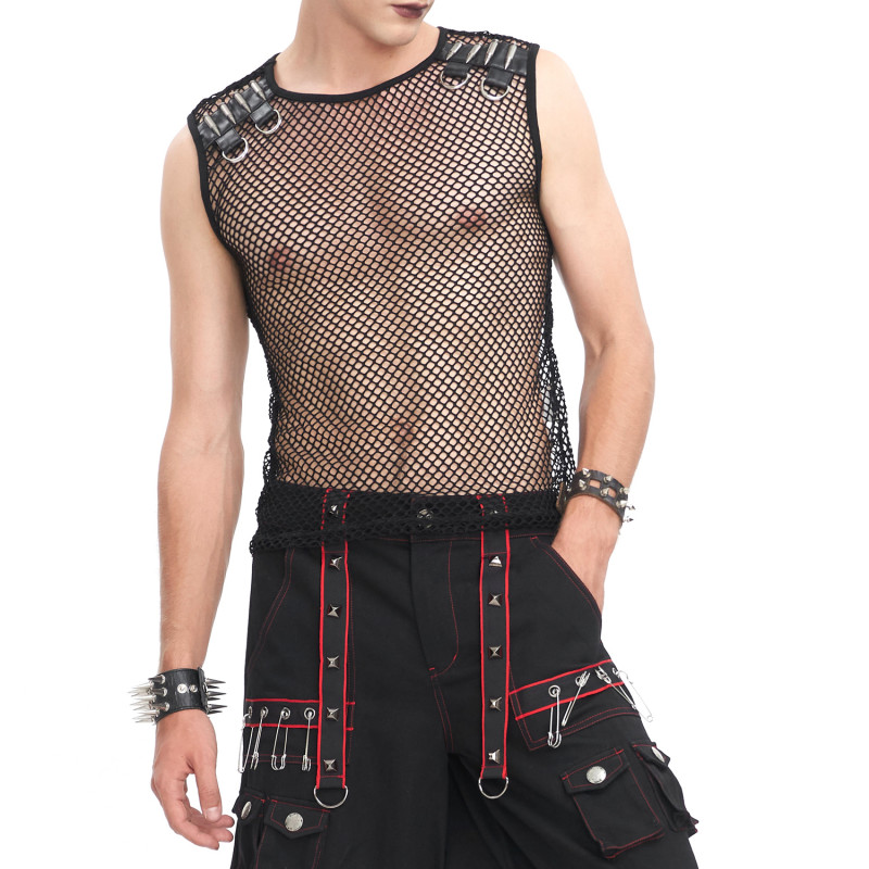 Camiseta Gótica de Rejilla Negra para Hombre