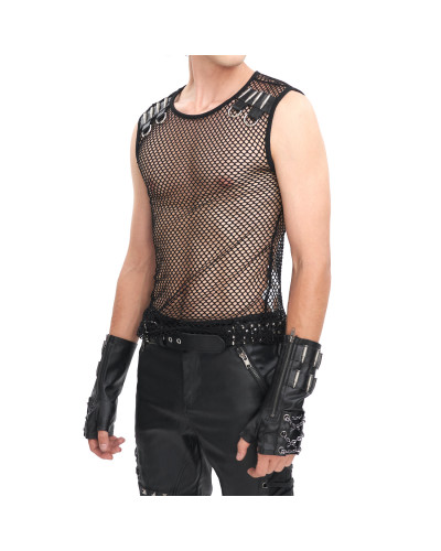 Camiseta Gótica de Rejilla Negra para Hombre