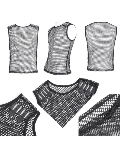 Camiseta Gótica de Rejilla Negra para Hombre