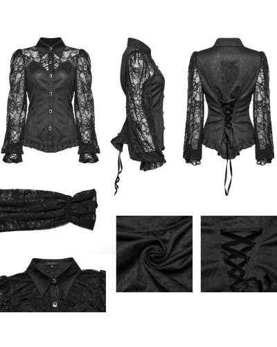 Camisa Gótica com Mangas de Renda