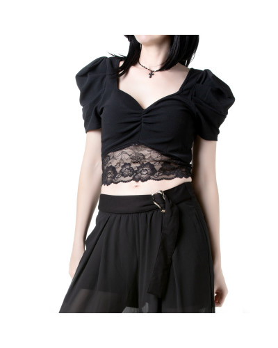 Camiseta Curta com Renda
