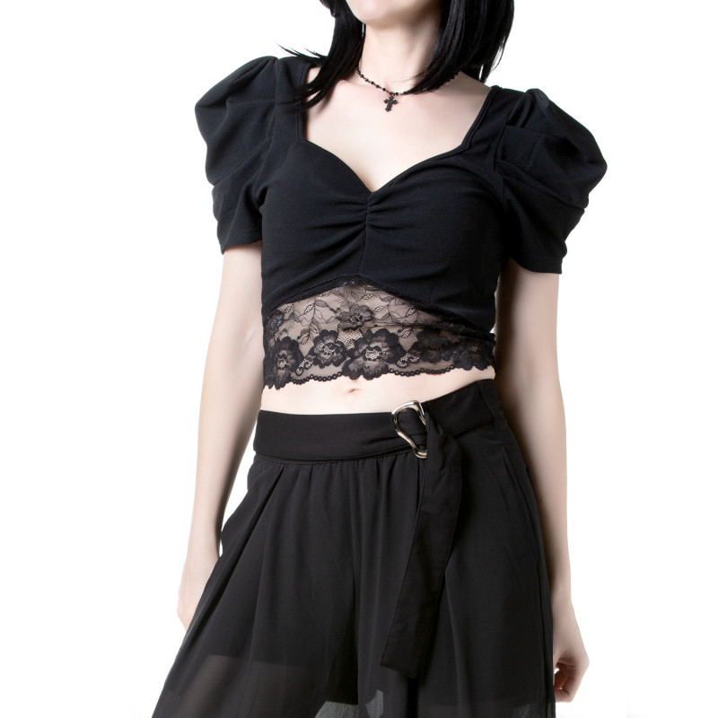 Camiseta Curta com Renda