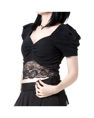 Camiseta Curta com Renda