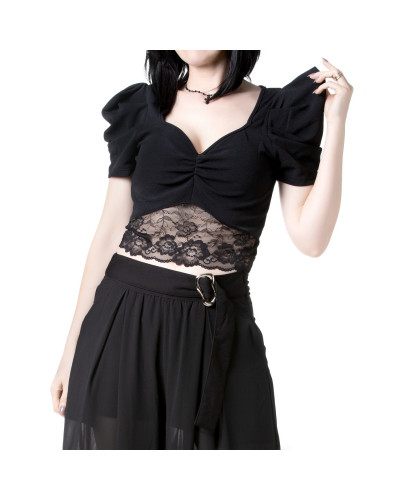 Camiseta Curta com Renda