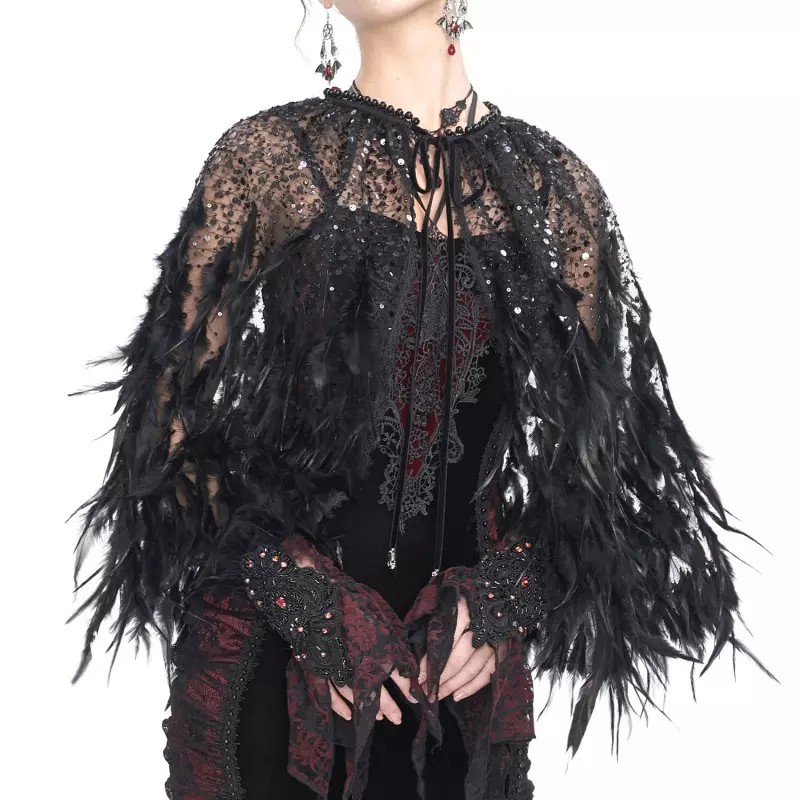 Short Cape with Feathers from Devil Fashion Brand at €145.50