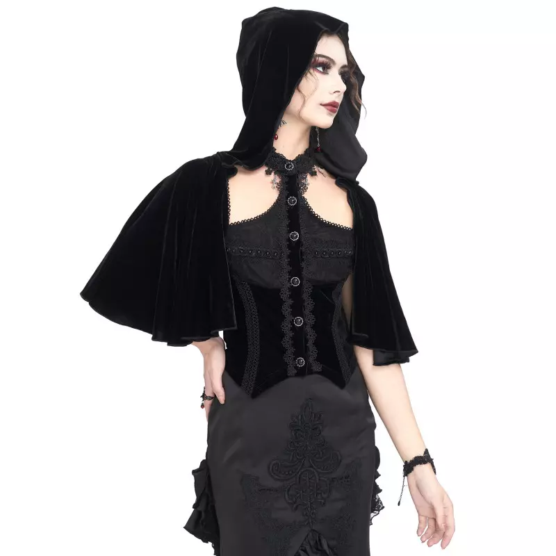 Black Velvet T-Shirt with Hood from Devil Fashion Brand at €66.00