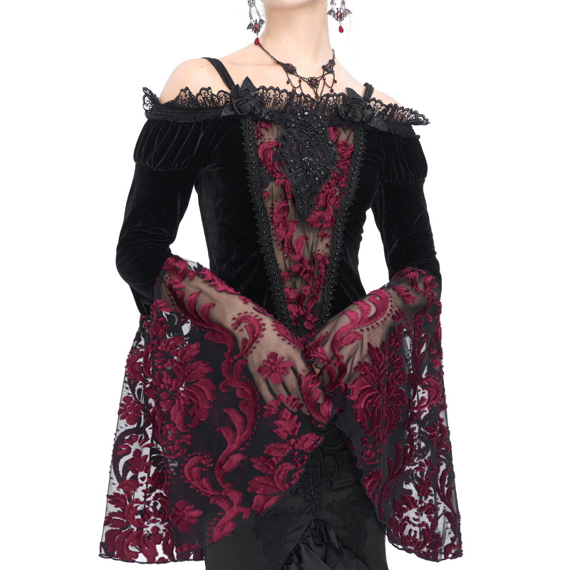 Velvet and Red Lace T-Shirt