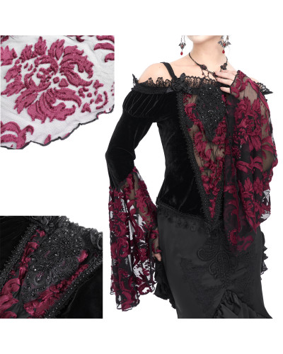 Velvet and Red Lace T-Shirt