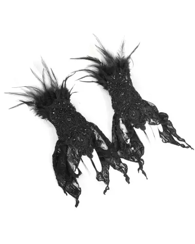 Black Gloves with Feathers