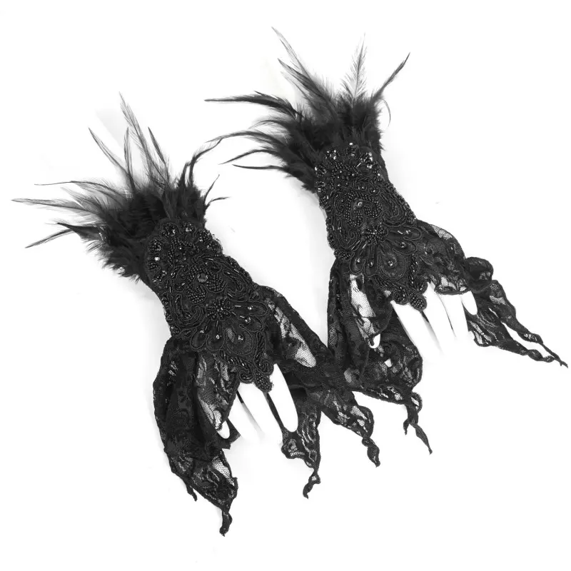 Black Gloves with Feathers from Devil Fashion Brand at €41.00