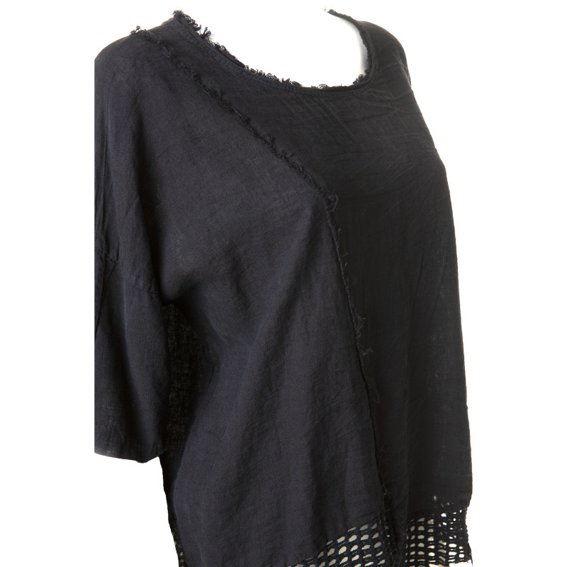 Asymmetrisches T-Shirt mit Netzstoff
