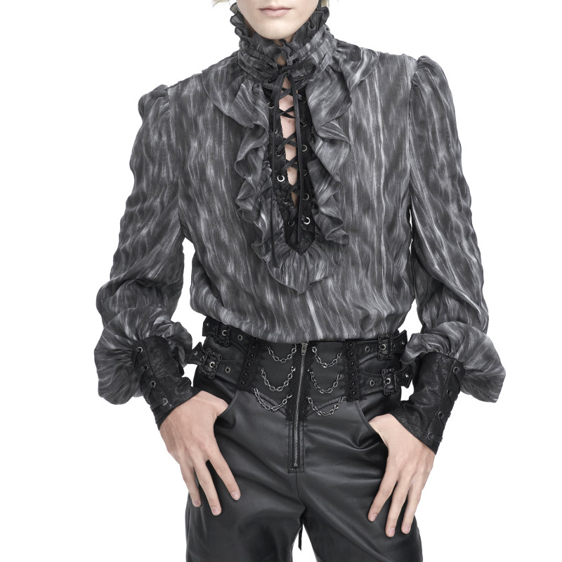 Grey Blouse with Lacings for Men