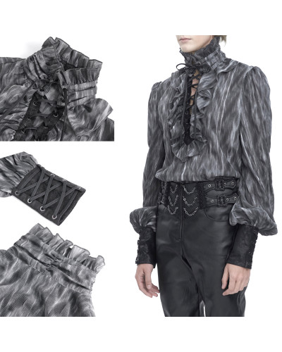 Grey Blouse with Lacings for Men