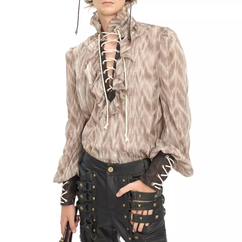 Beige Blouse with Lacings for Men from Devil Fashion Brand at €61.00