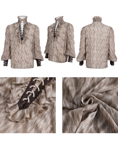 Beige Blouse with Lacings for Men