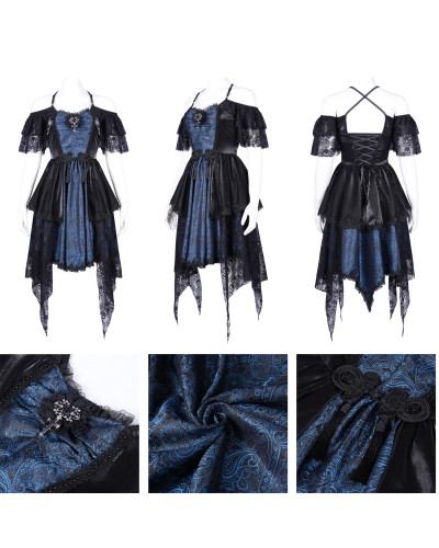Blue and Black Dress with Cross