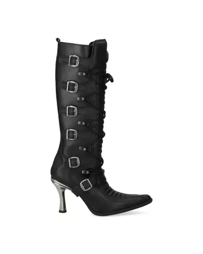 Black New Rock Boots with Metallic Heels by New Rock Brand