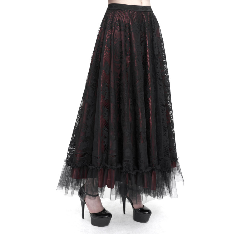 Falda Roja con Encaje Negro