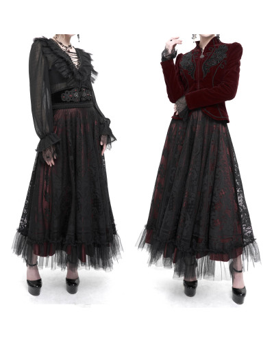 Red Skirt with Black Lace