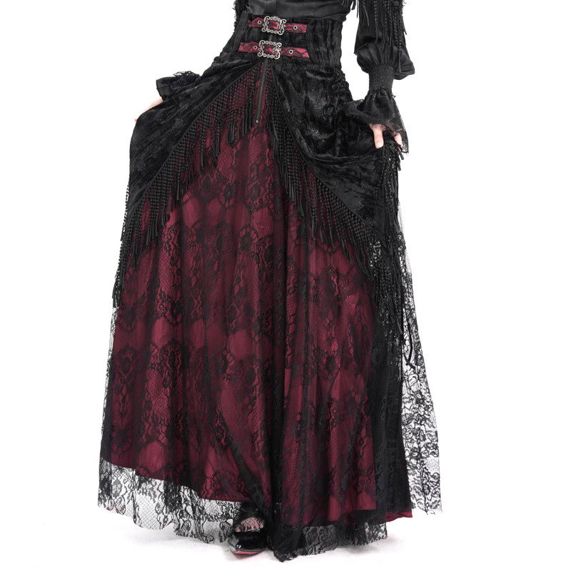 High Red Skirt with Lace