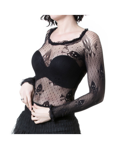 Camiseta de Rejilla con Calaveras
