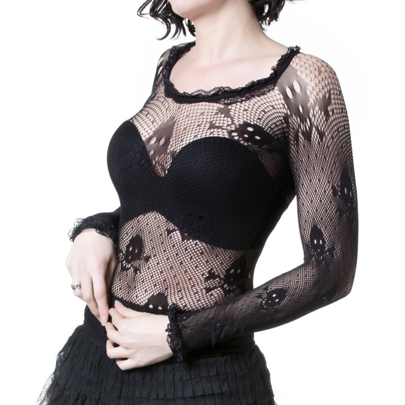 Camiseta de Rejilla con Calaveras