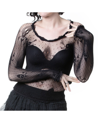 Camiseta de Rejilla con Calaveras